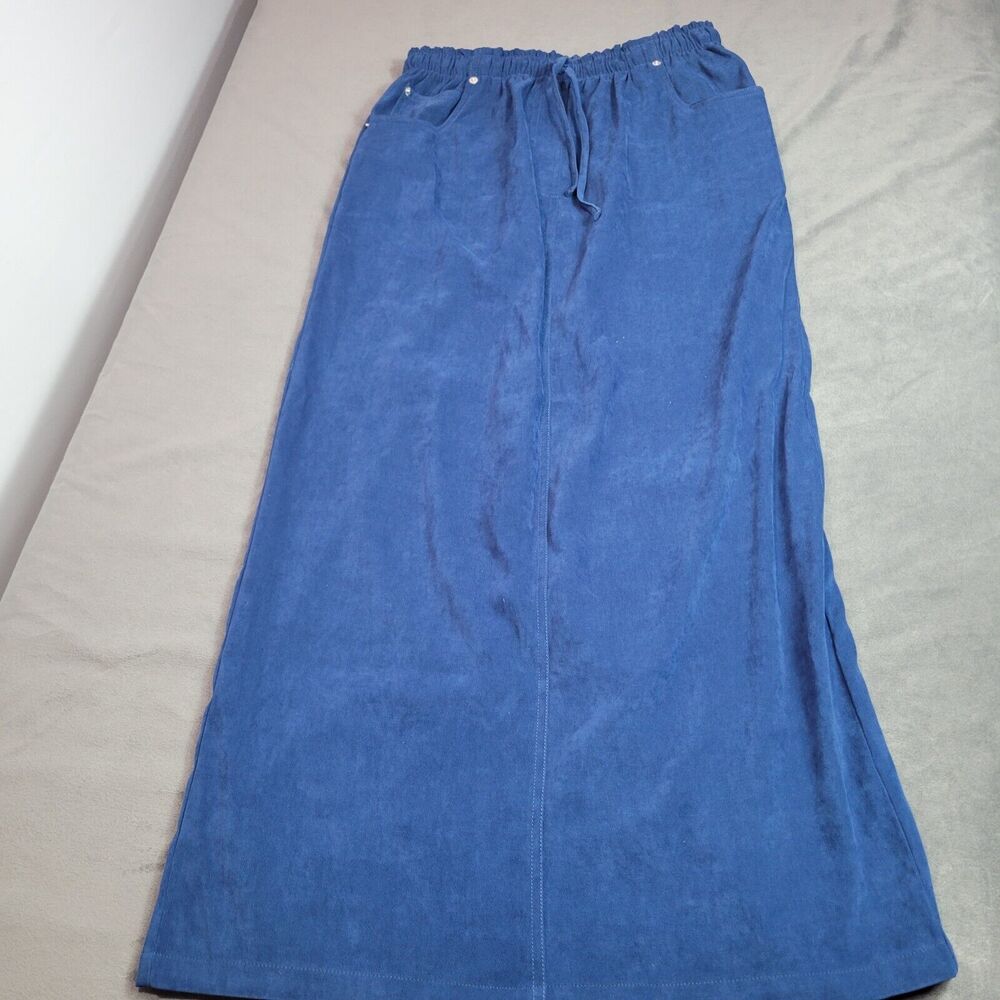 Denim & Co Jean Wear Skirt Womens Medium Blue Pull‎ On Tie Front Y2K Maxi Boho